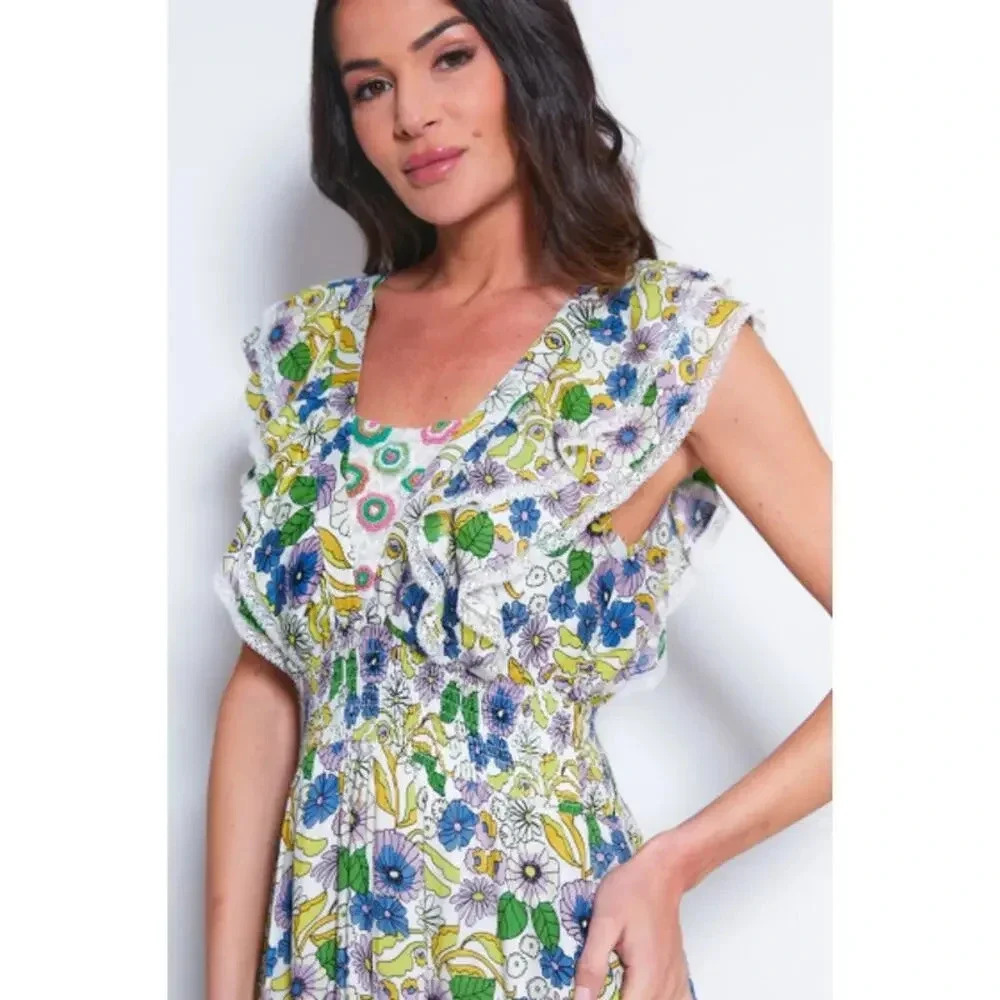 NWT $250 Anthro BAROK Floral Maxi Dress - Lace Tie Back Beaded Embellished